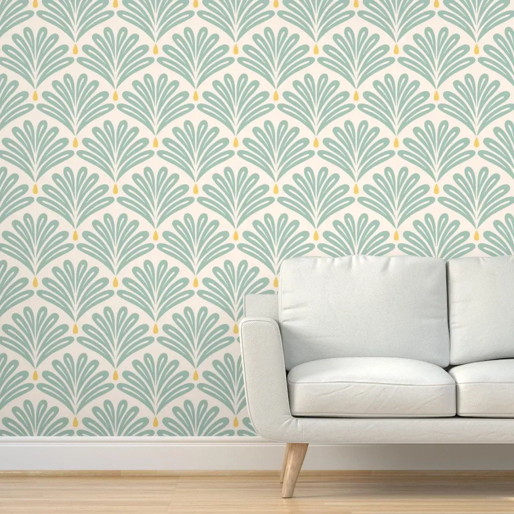 Art Deco Pineapple Fans Peel and Stick Wallpaper - Cream Green product