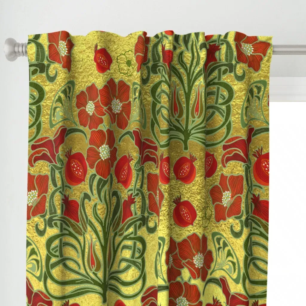 Art Deco Pomegranate Curtain Panel - Red alternate view