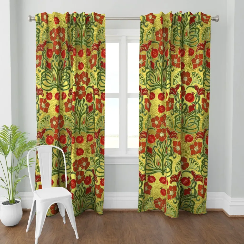 Art Deco Pomegranate Curtain Panel - Red product