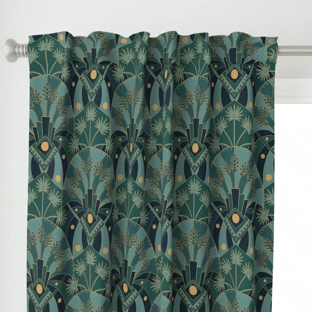 Art Deco Retro Motel Curtain Panel - Teal alternate view