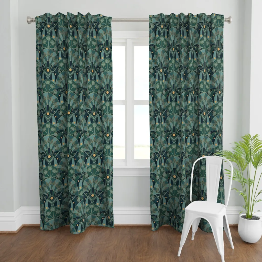 Art Deco Retro Motel Curtain Panel - Teal product
