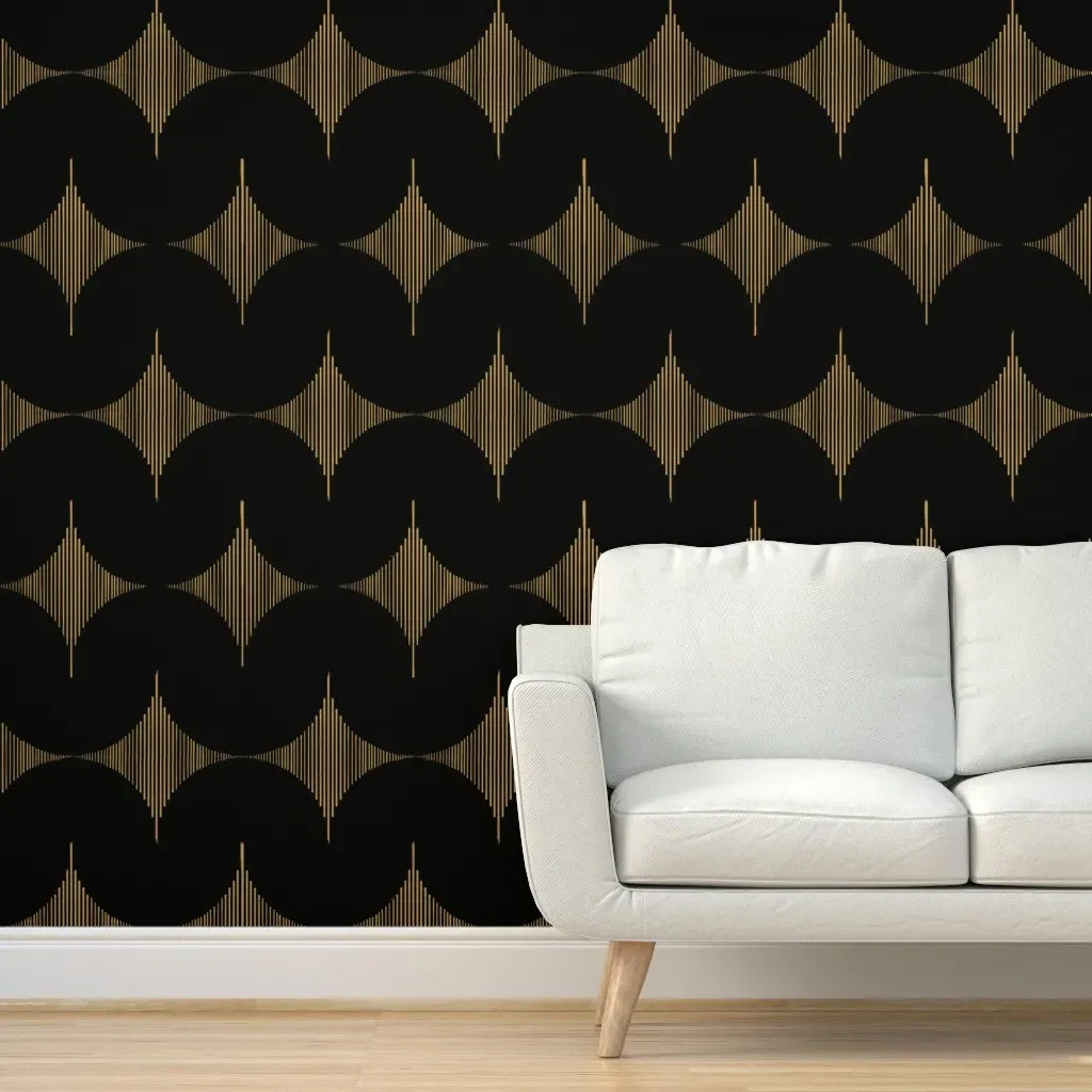 Art Deco Rhythm Peel and Stick Wallpaper - Black and Gold product
