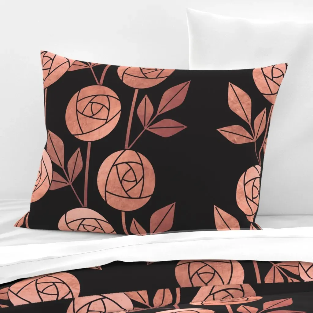 Art Deco Roses Standard Knife Edge Pillow - Rose Gold, Cotton Sateen product