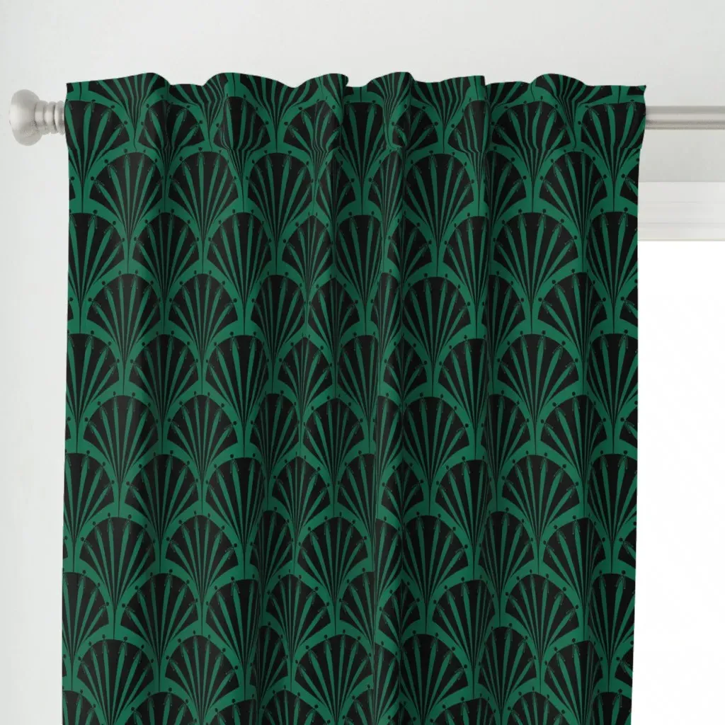 Art Deco Scales Curtain Panel - Green alternate view