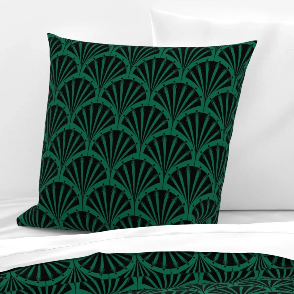 Art Deco Scales Euro Pillow Sham - Green, Black product