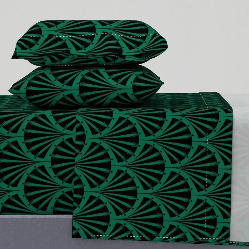 Art Deco Scales King Size Sheet Set - Green, Black product