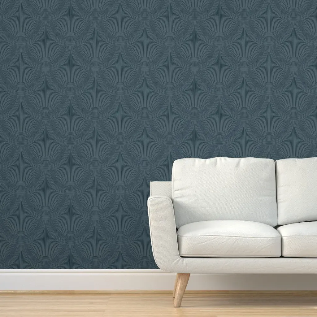 Art Deco Scales Ogee Peel and Stick Wallpaper - Slate Blue product