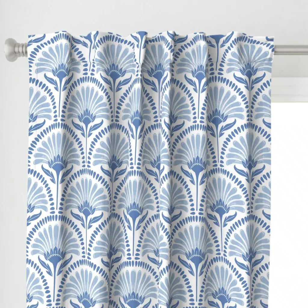 Art Deco Scallop Curtain Panel - Blue alternate view