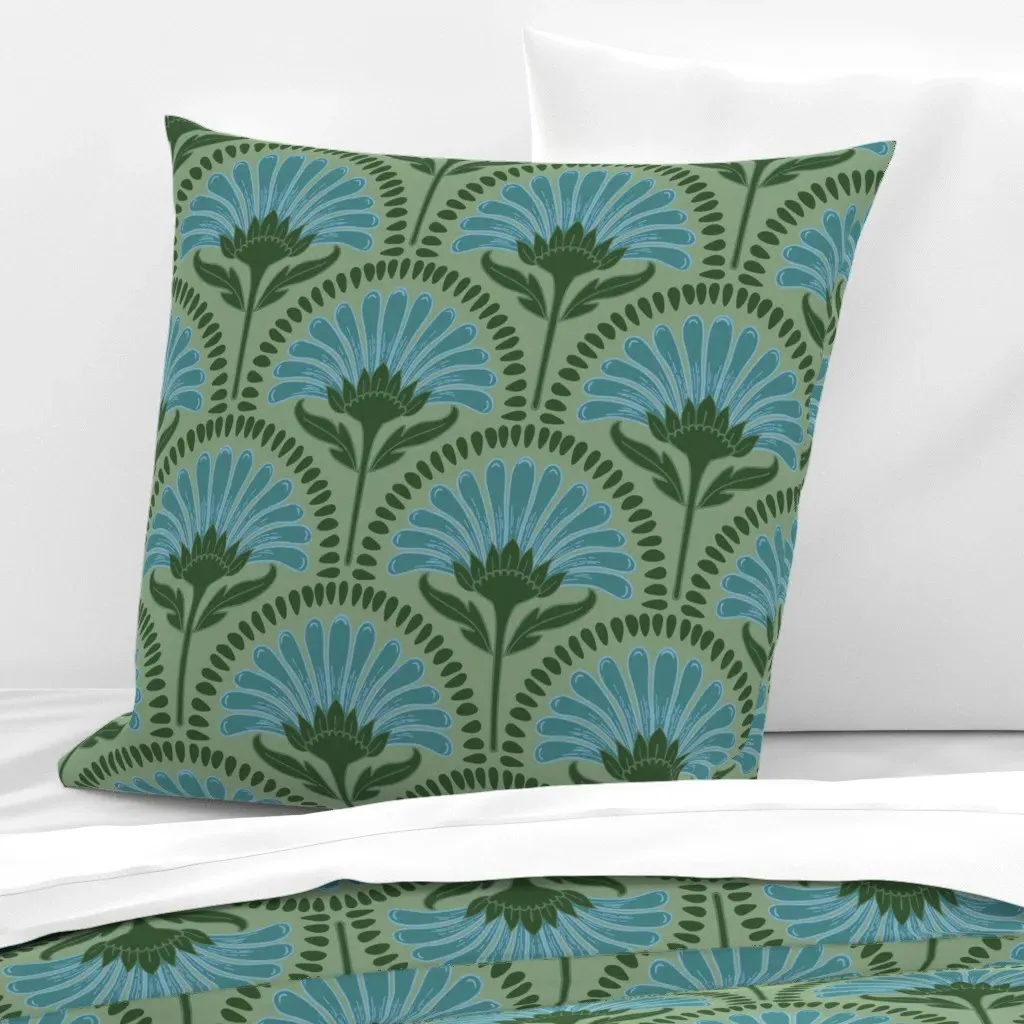 Art Deco Scallop Daisy Floral Euro Pillow Sham - Dark Teal product
