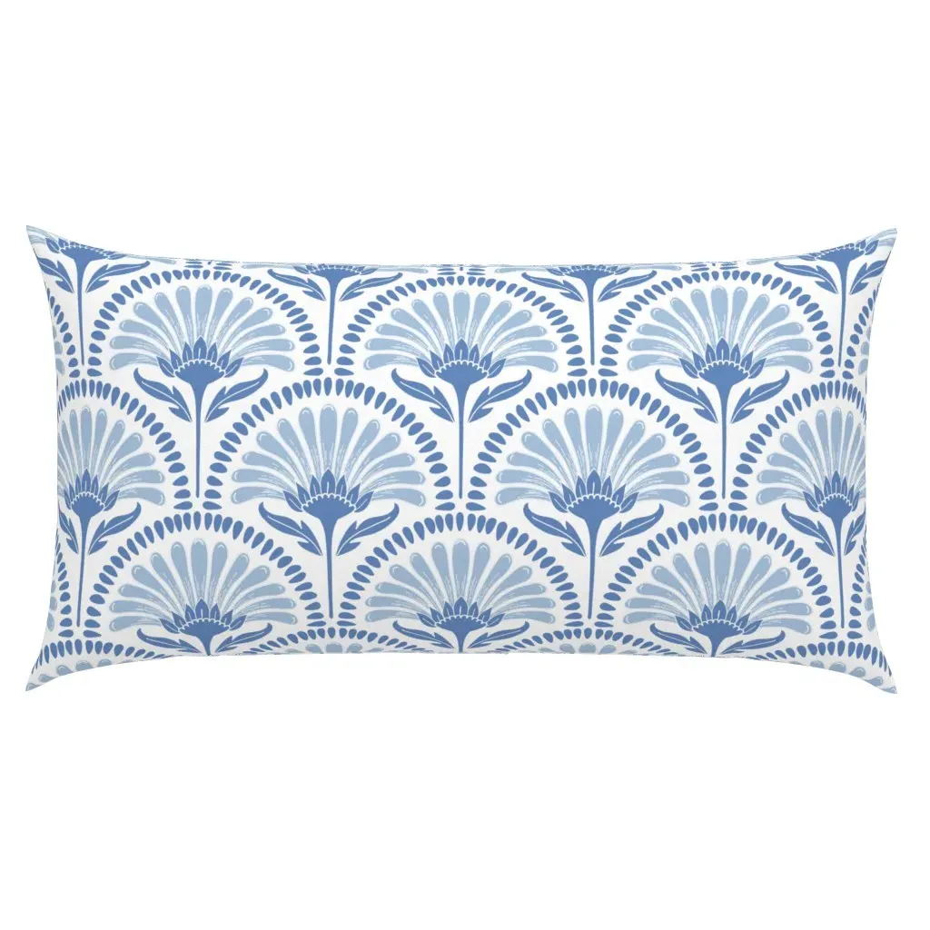 Art Deco Scallop Daisy Floral King Pillow Sham - Blue, White product