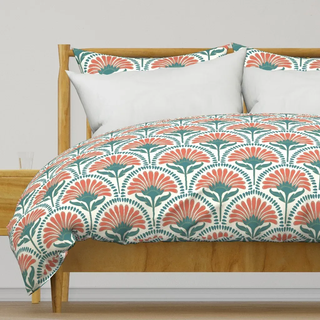 Art Deco Scallop Duvet Cover - Coral product