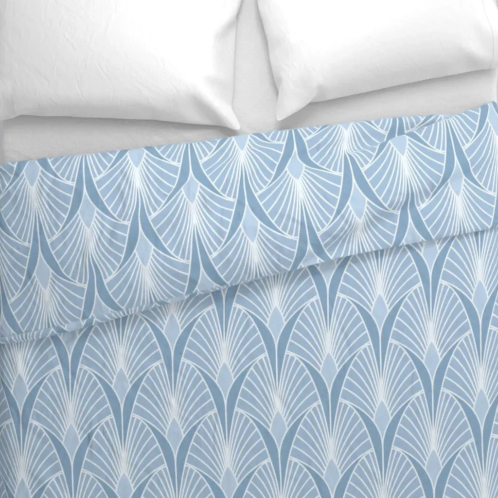 Art Deco Scallop Fans Duvet Cover - Light Blue alternate view