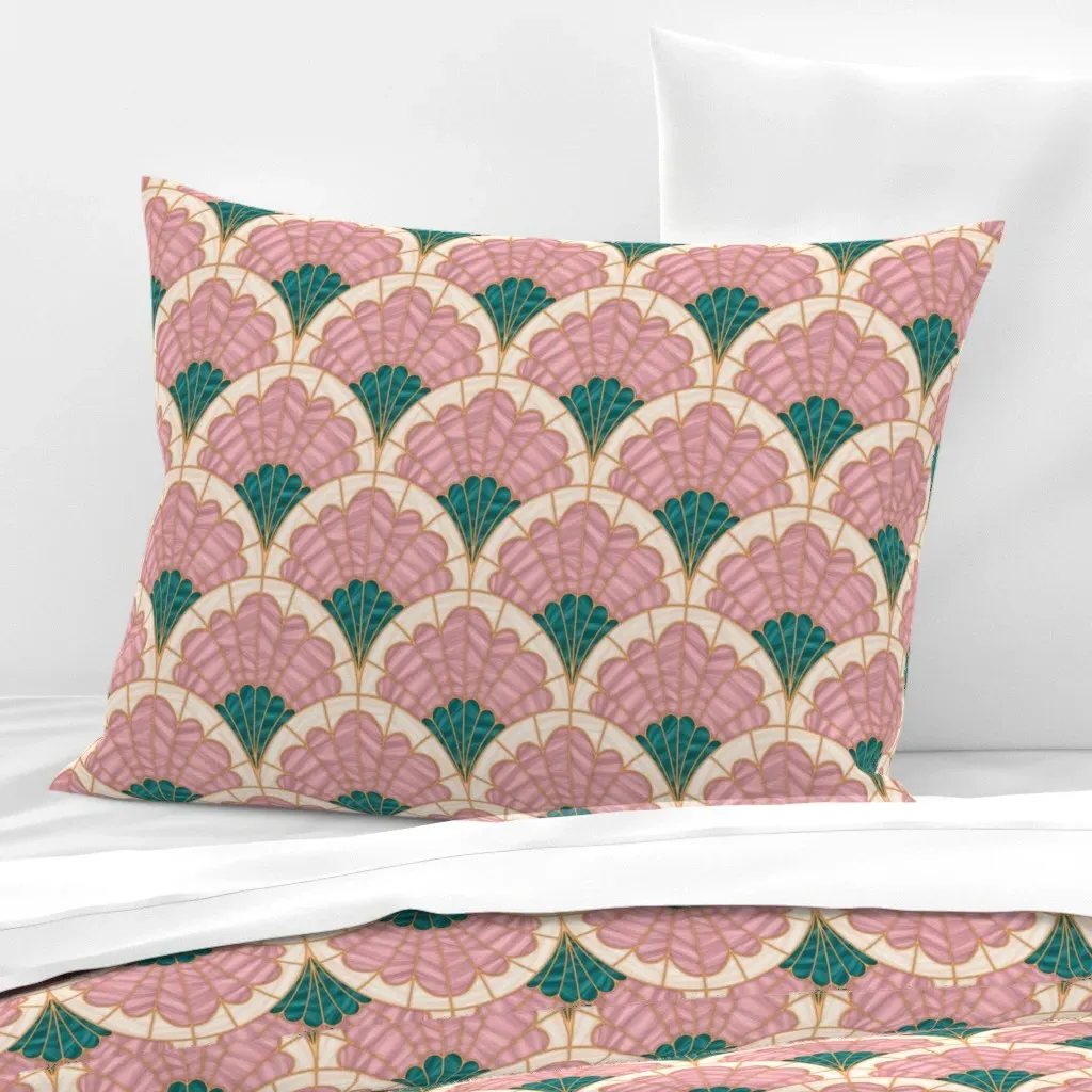 Art Deco Scallop Floral Standard Knife Edge Cushion - Pink, Cotton product