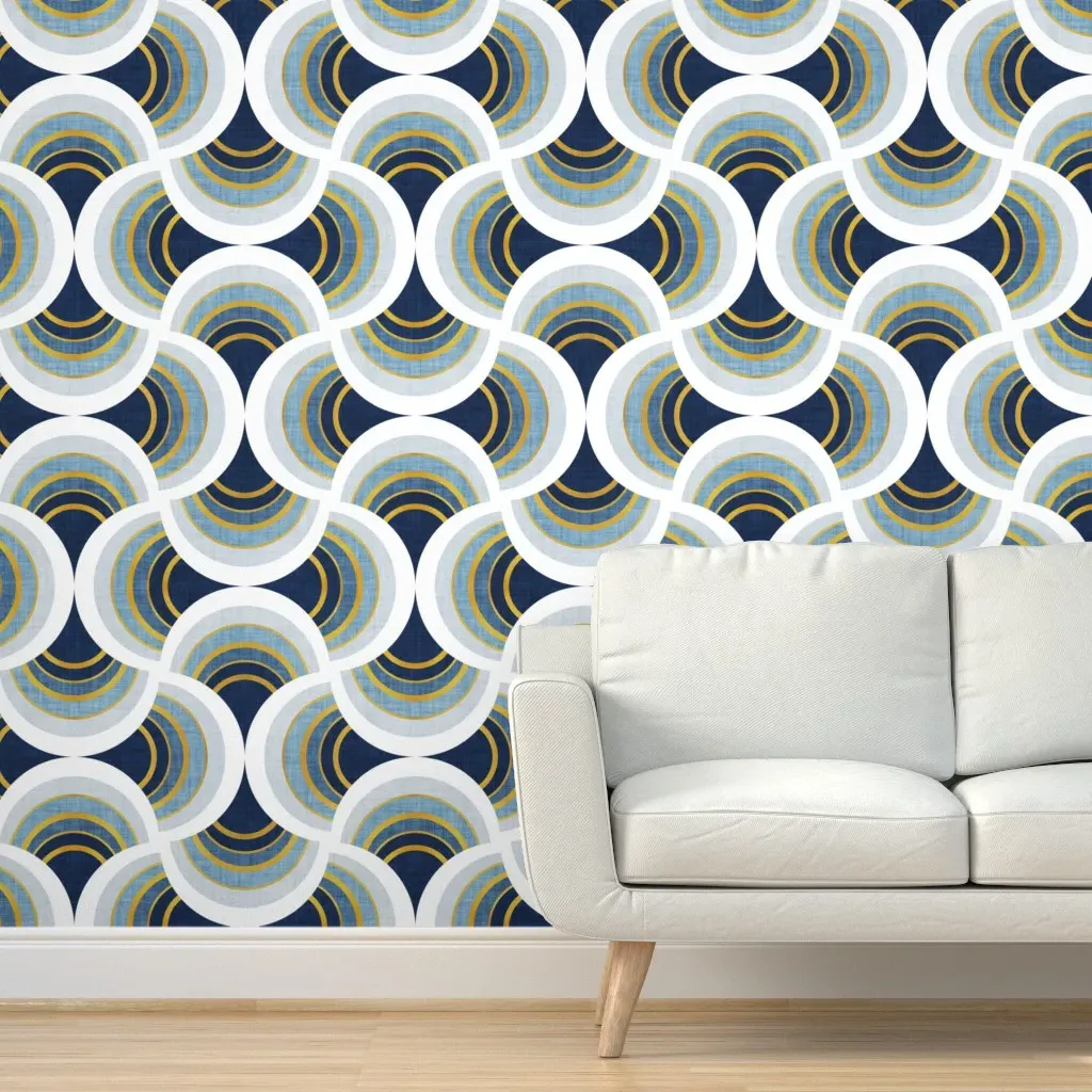 Art Deco Scallop Peel and Stick Wallpaper - Navy Blue product