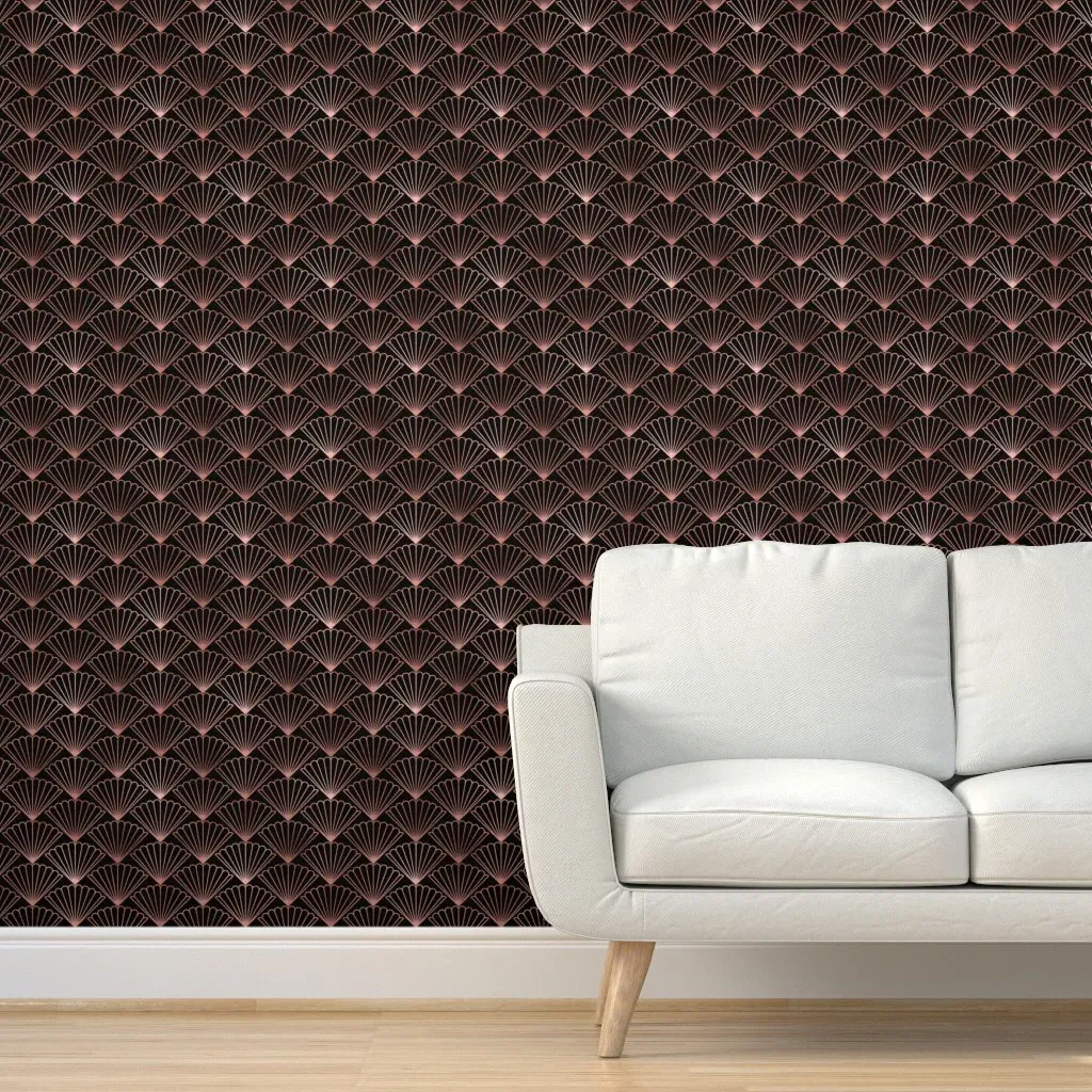 Art Deco Scallop Shells Peel and Stick Wallpaper - Rose Gold, Black product