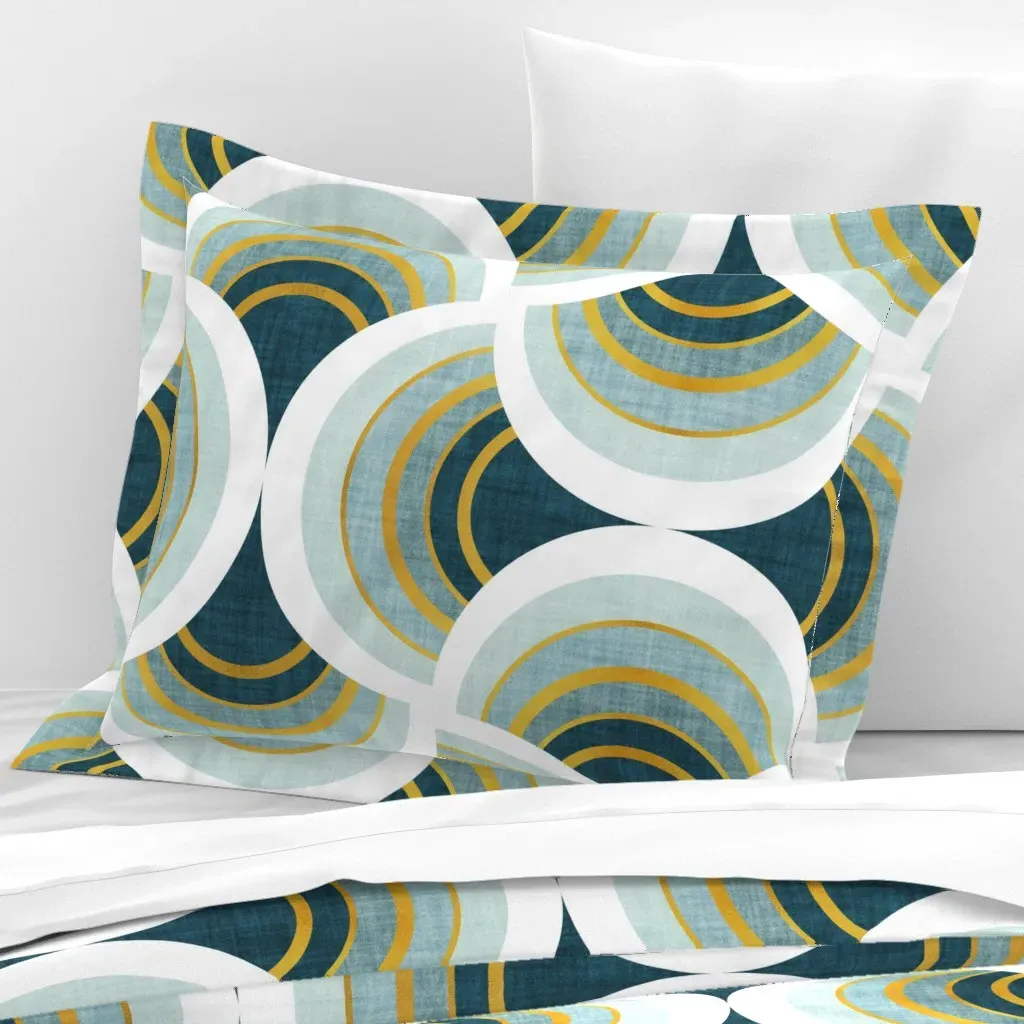 Art Deco Scallop Standard Flanged Cushion Cover - Teal, Cotton Sateen product