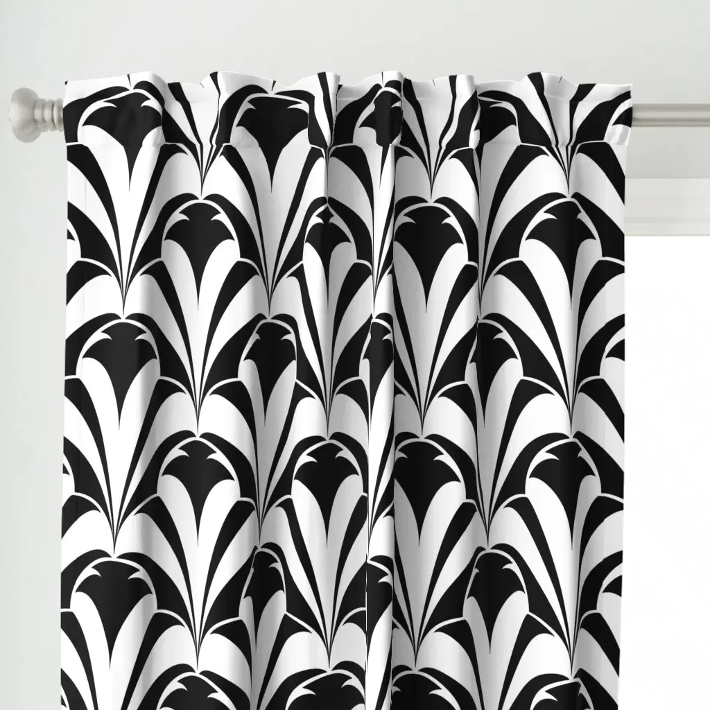 Art Deco Scallops Curtain Panel - Black alternate view