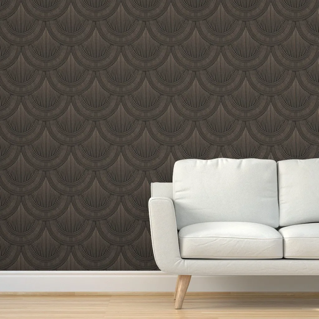 Art Deco Scallops Geometric Ogee Scales Peel and Stick Wallpaper - Midnight Black product