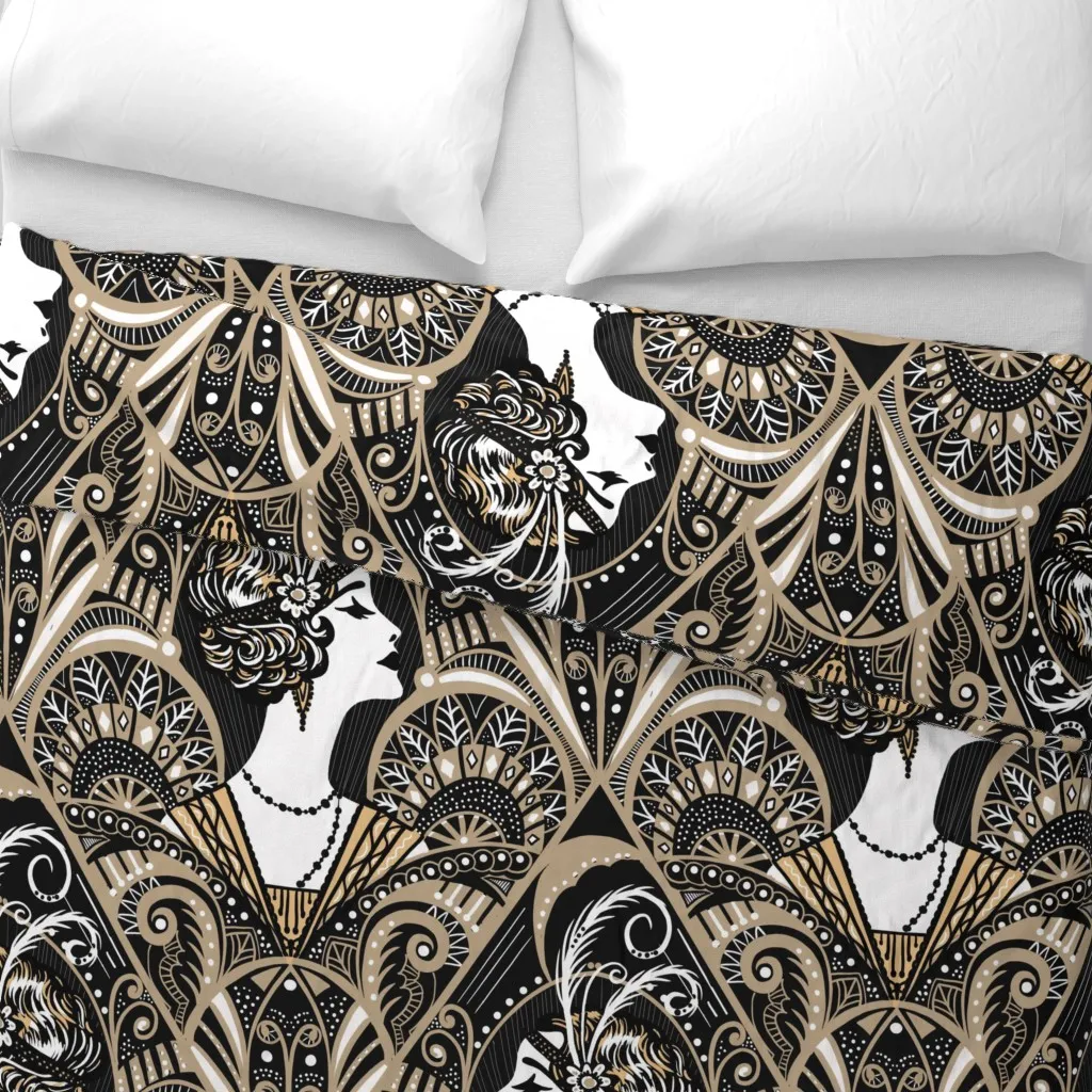 Art Deco Sepia Glamour Duvet Cover - Black alternate view