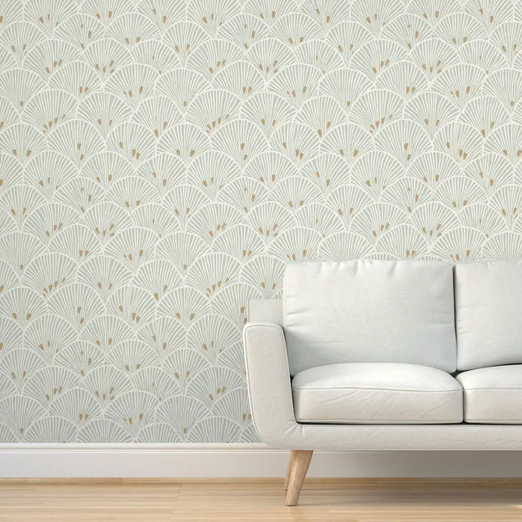 Art Deco Shell Corals Blockprint Peel and Stick Wallpaper - Sage Green product