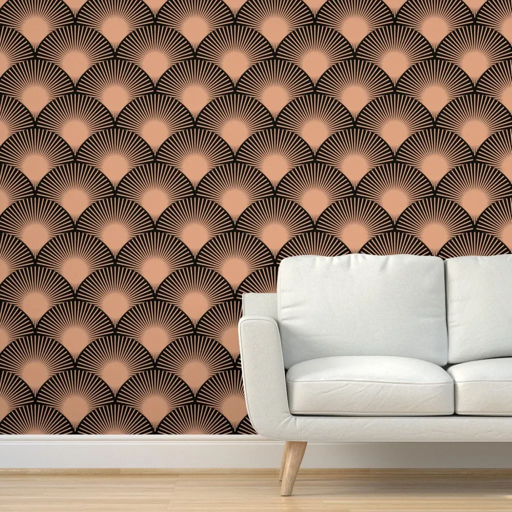Art Deco Sun Rays Peel and Stick Wallpaper - Camel, Black product