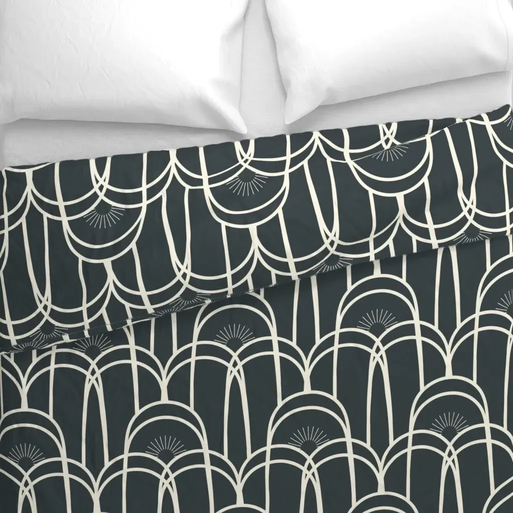 Art Deco Sunburst In Benjamin Duvet Cover - Off-White alternate view