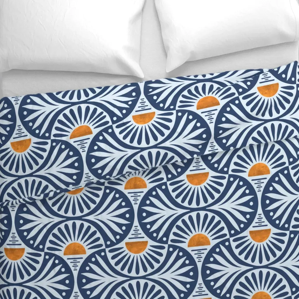 Art Deco Sunset And Leaves Duvet Cover - Navy Blue alternate view