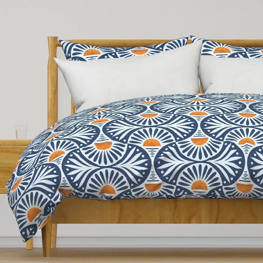Art Deco Sunset And Leaves Duvet Cover - Navy Blue product