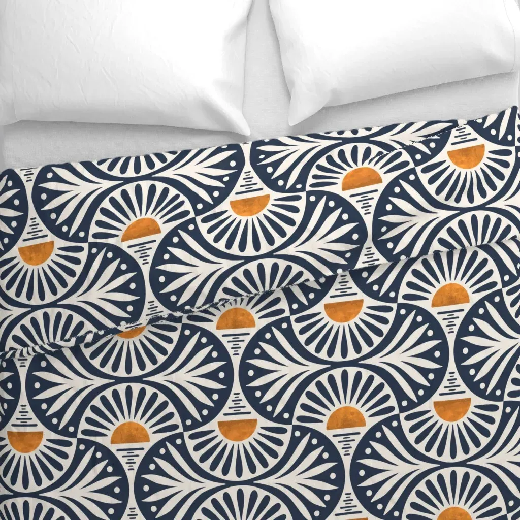 Art Deco Sunset and Leaves Duvet Cover - Navy Blue alternate view