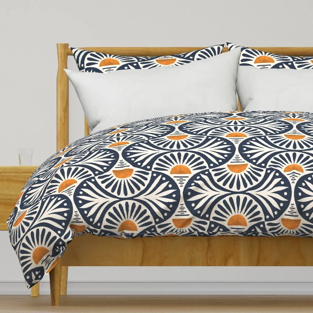 Art Deco Sunset and Leaves Duvet Cover - Navy Blue product