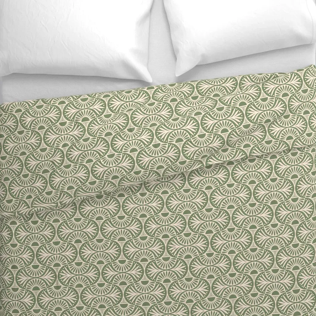 Art Deco Sunset And Leaves Duvet Cover - Sage Green alternate view