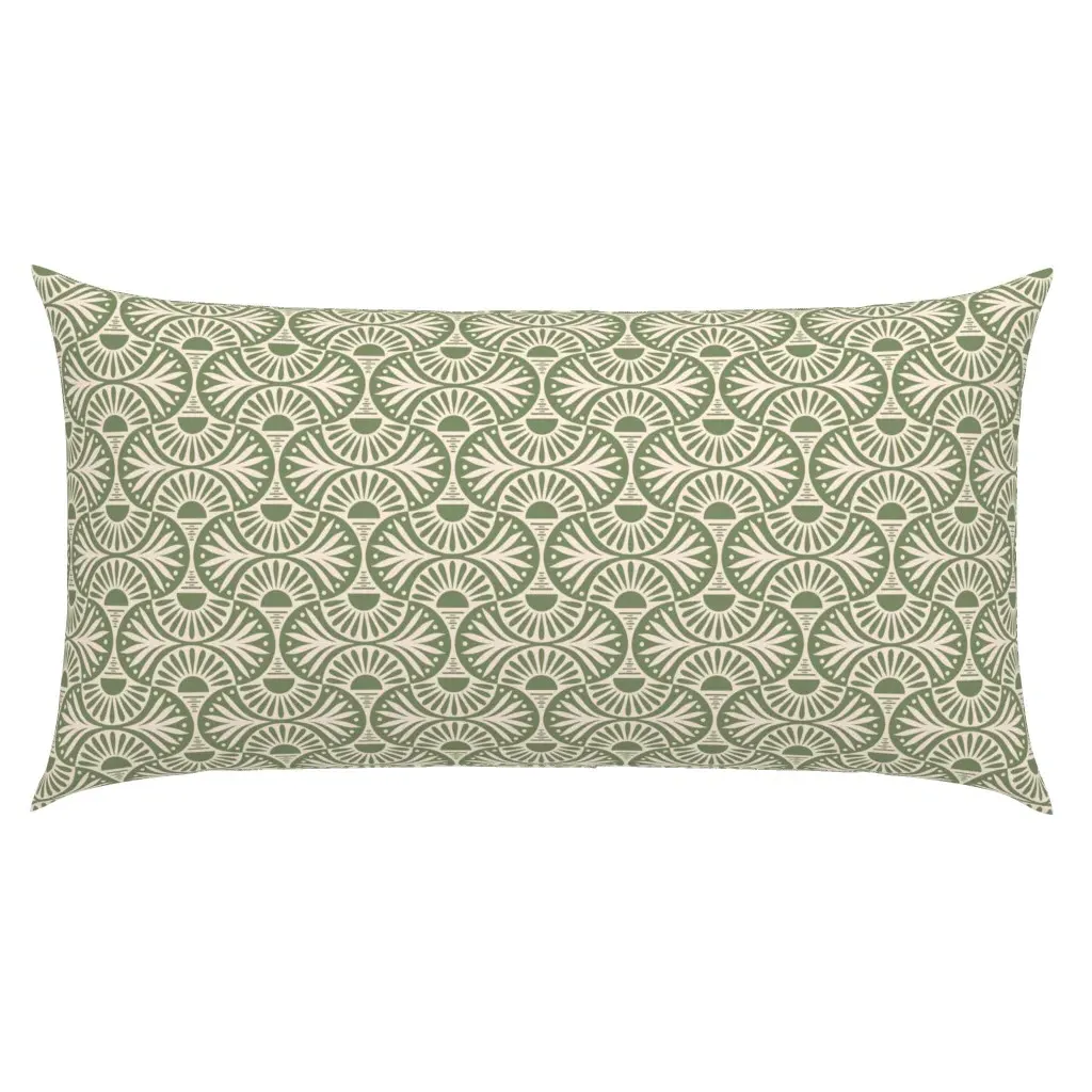 Art Deco Sunset and Leaves King Pillow Sham - Sage Green product