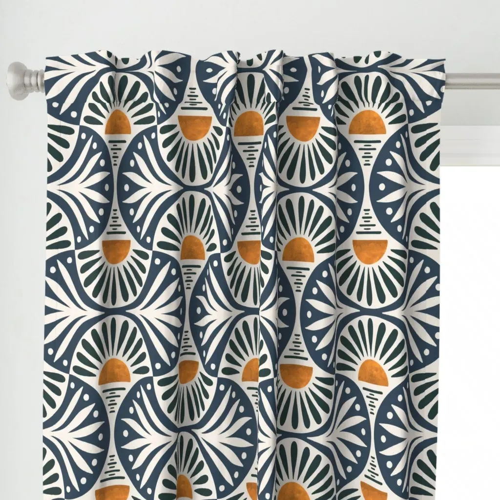 Art Deco Sunset Curtain Panel - Dark Teal alternate view