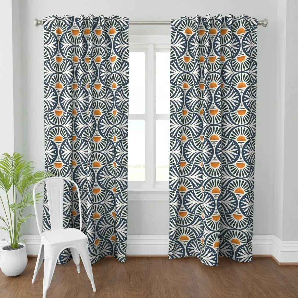 Art Deco Sunset Curtain Panel - Dark Teal product