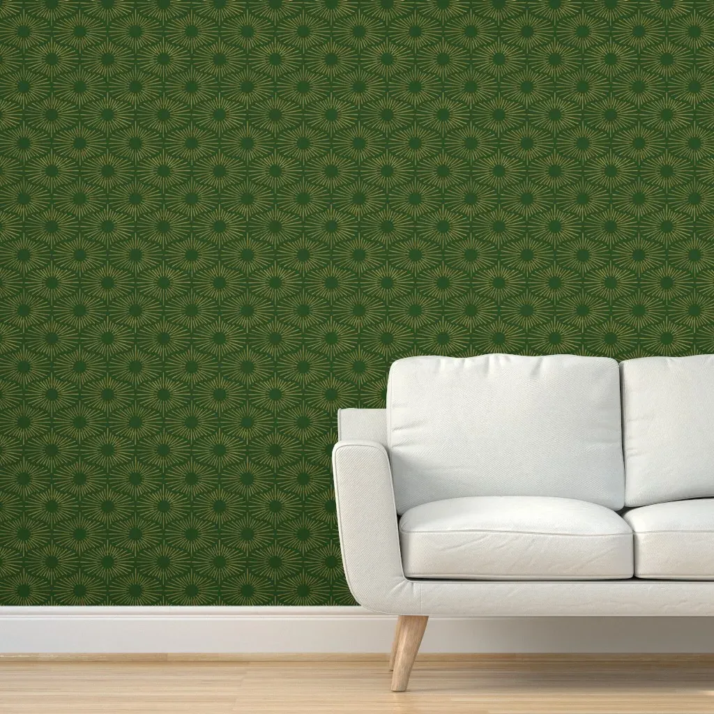 Art Deco Sunshine Large Scale Peel and Stick Wallpaper - Dark Green, Gold product