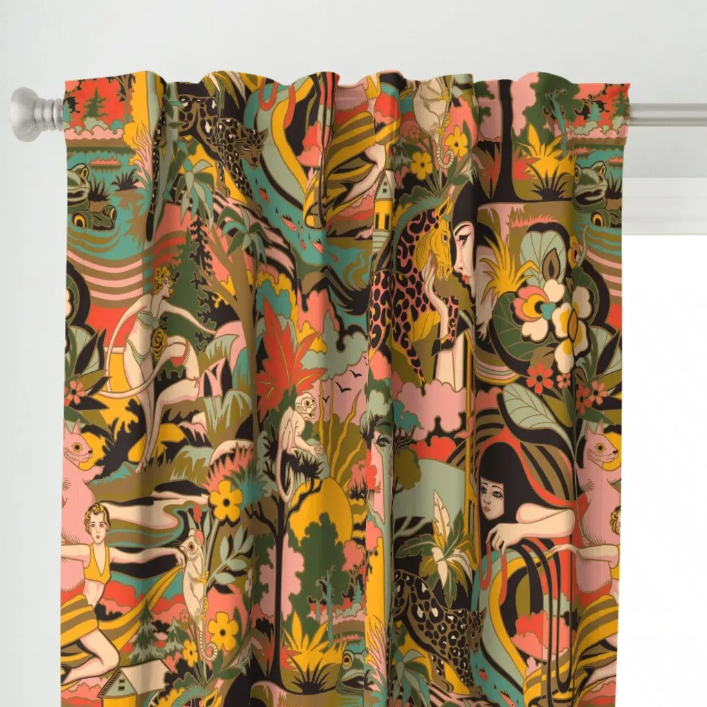 Art Deco Surrealism Curtain Panel - Mustard Yellow alternate view