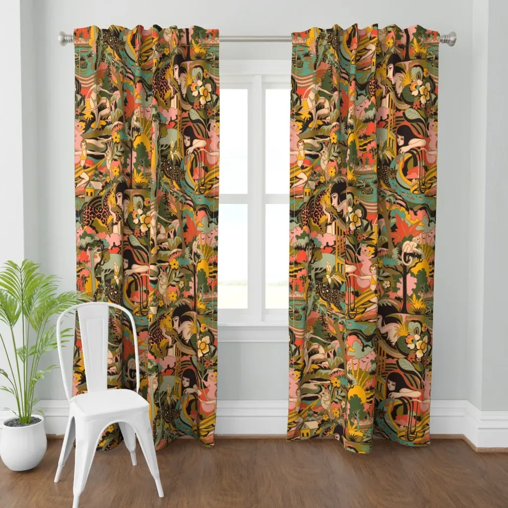 Art Deco Surrealism Curtain Panel - Mustard Yellow product