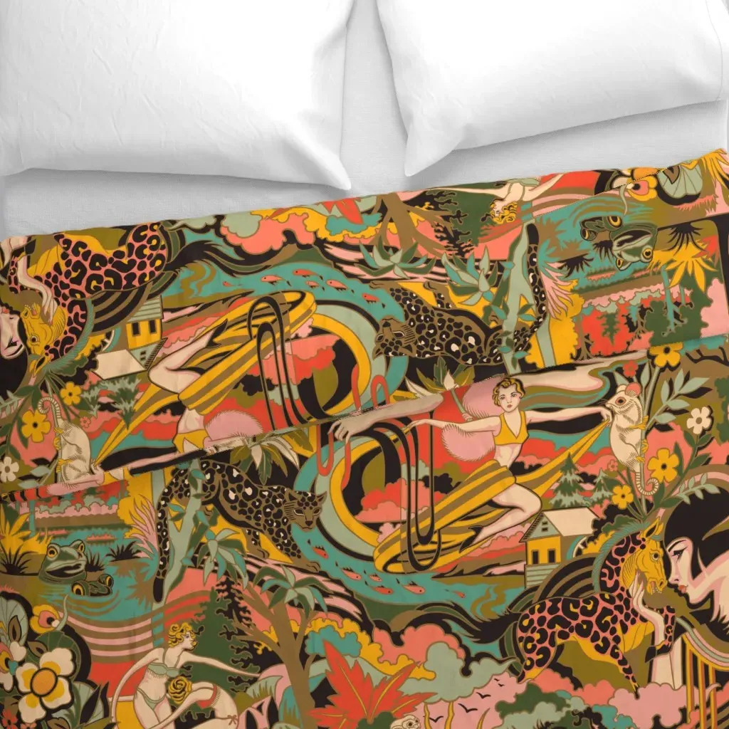 Art Deco Surrealism Duvet Cover - Mustard Yellow alternate view