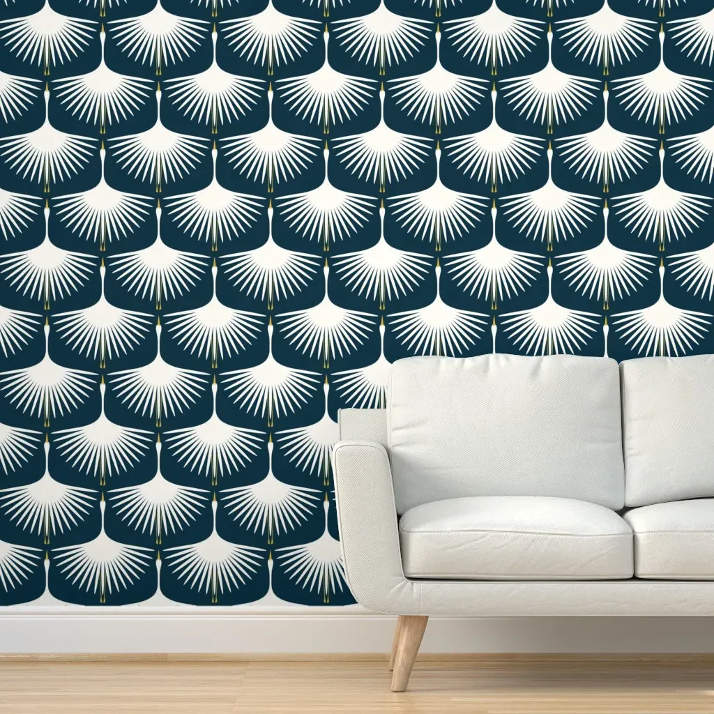 Art Deco Swan Peel and Stick Wallpaper - Midnight, Fabric product
