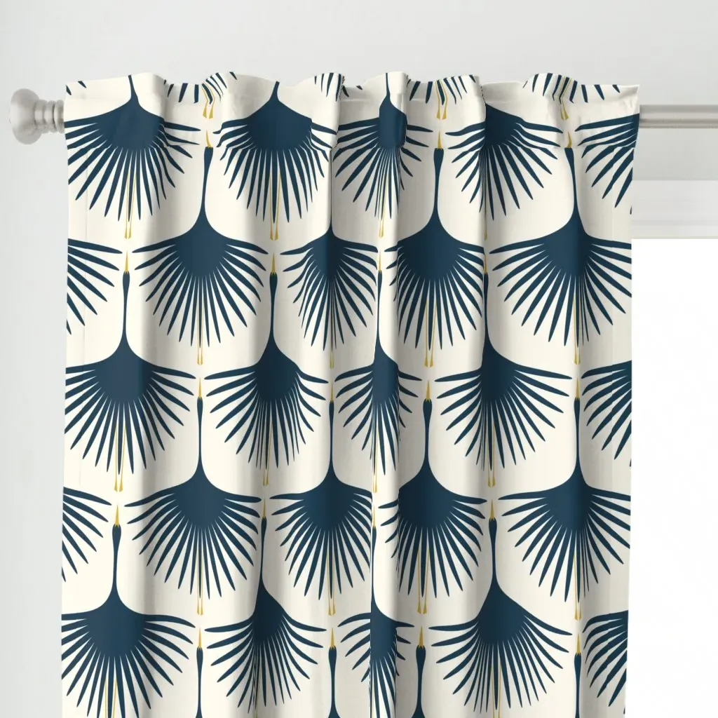 Art Deco Swans 12" Curtain Panel - Navy Blue alternate view