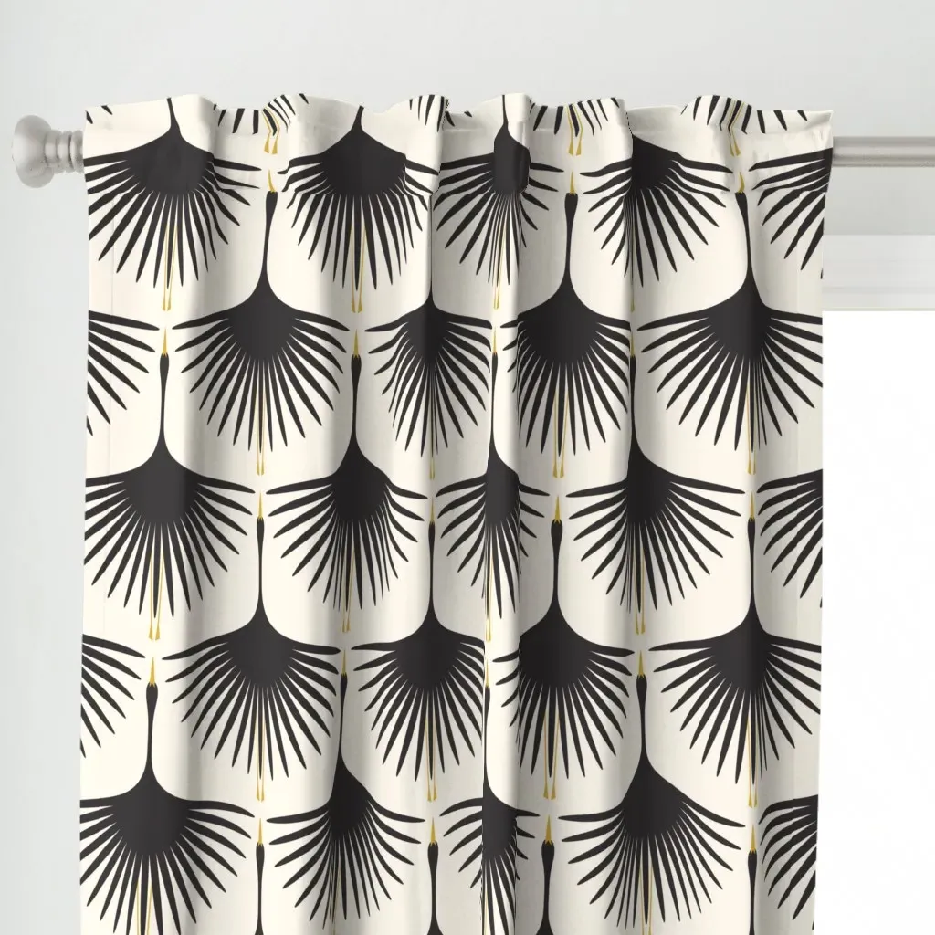 Art Deco Swans Curtain Panel - Black alternate view