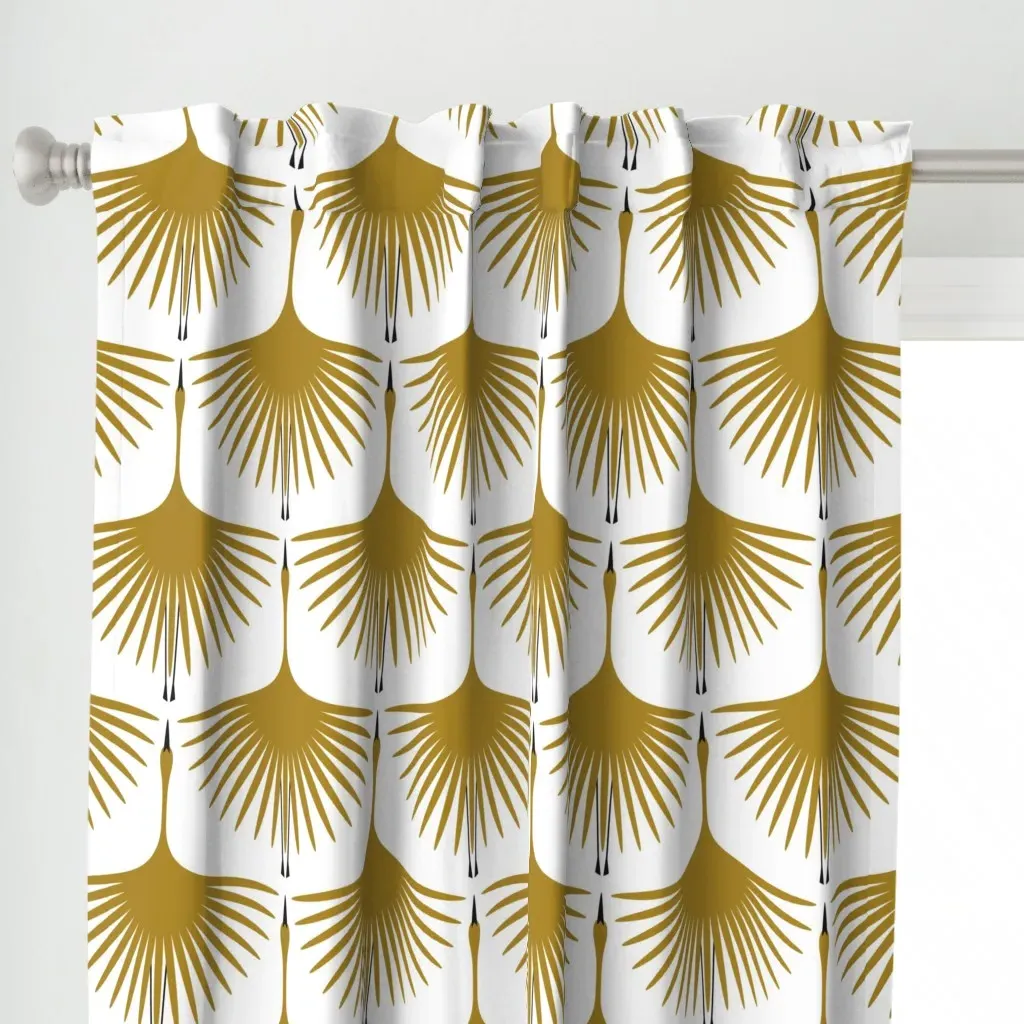 Art Deco Swans Curtain Panel - Golden Yellow alternate view