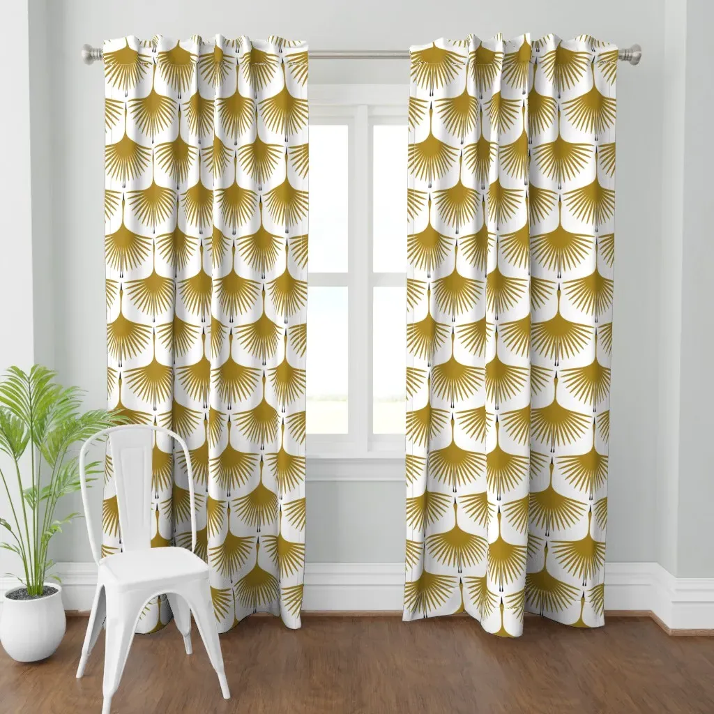 Art Deco Swans Curtain Panel - Golden Yellow product