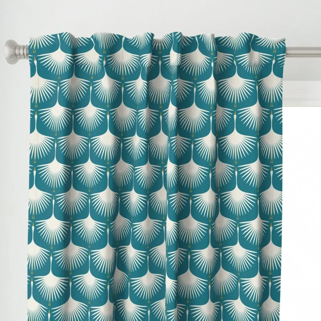 Art Deco Swans Curtain Panel - Teal alternate view