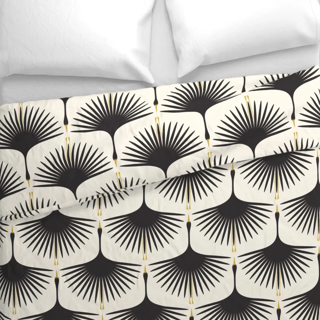 Art Deco Swans Duvet Cover - Black alternate view