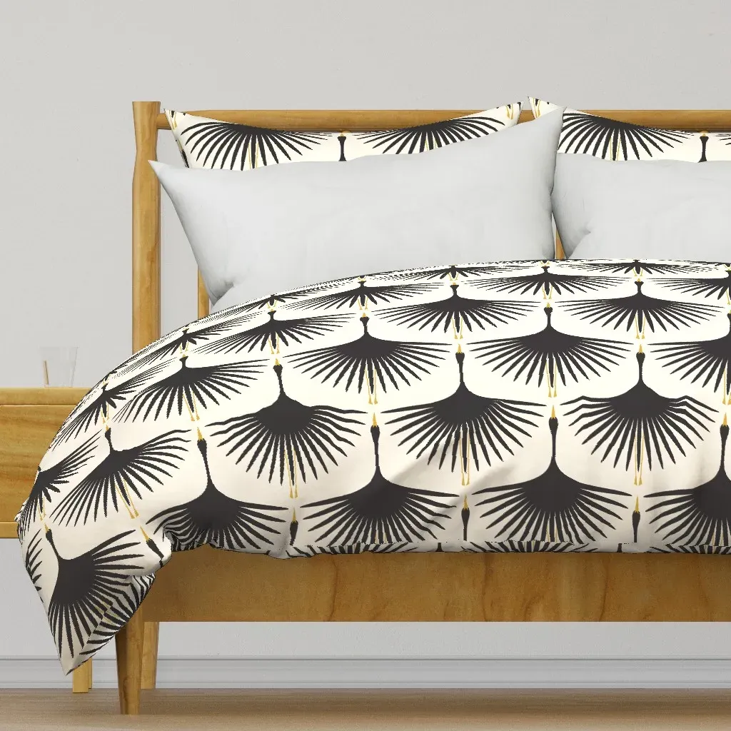 Art Deco Swans Duvet Cover - Black product