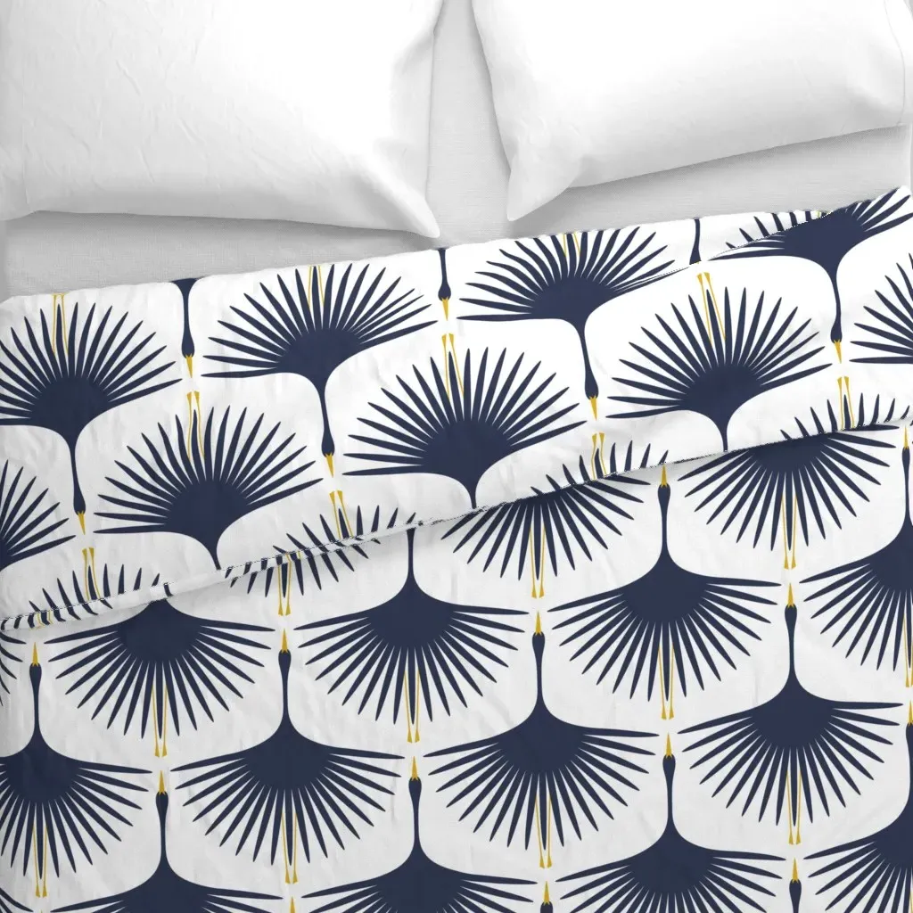 Art Deco Swans Duvet Cover - Navy Blue alternate view