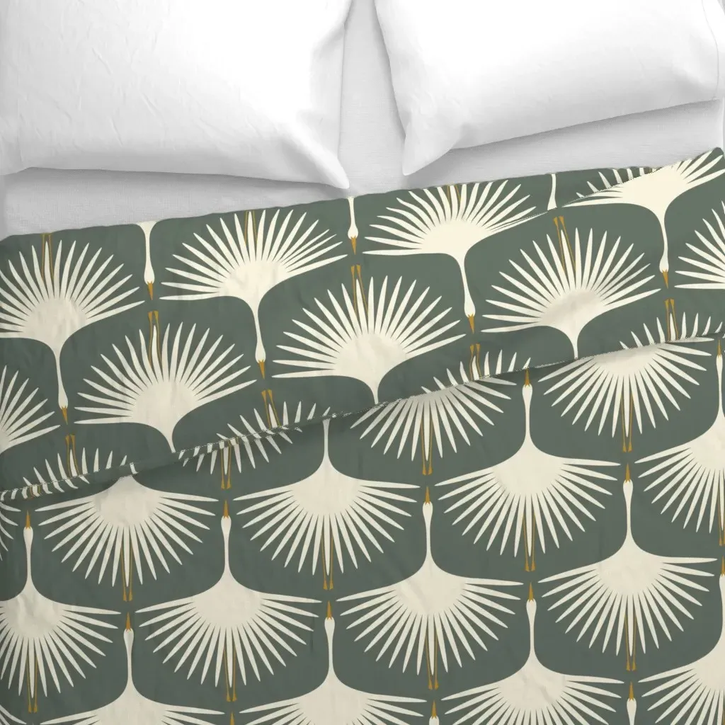 Art Deco Swans Duvet Cover - Smoke Green alternate view