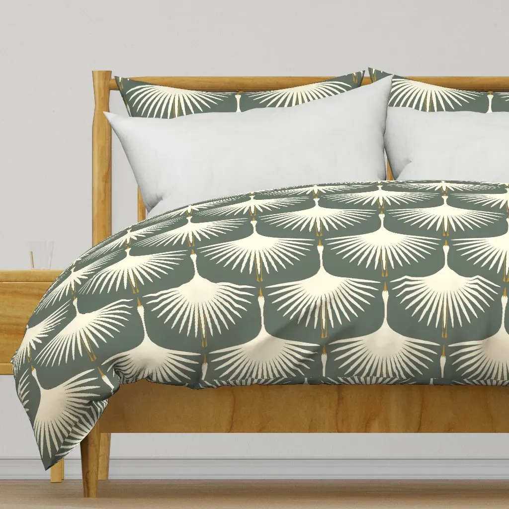 Art Deco Swans Duvet Cover - Smoke Green product