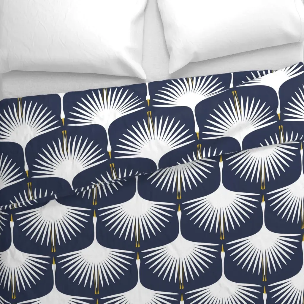 Art Deco Swans Epic Navy Duvet Cover - White alternate view